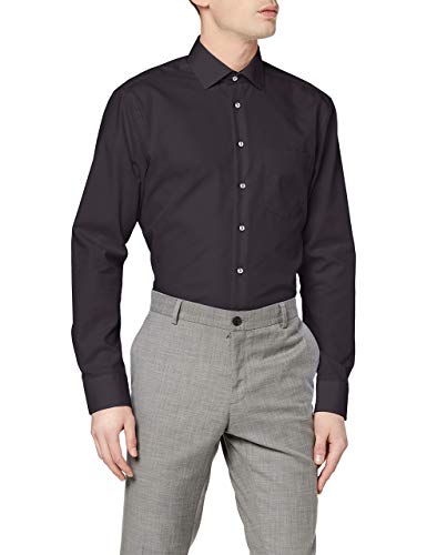 Seidensticker Herren Business-Hemd - Regular Fit - Bügelfrei- Kent-Kragen - Langarm - 100% Baumwolle Schwarz (Schwarz) 39 von Seidensticker
