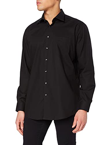 Seidensticker Herren Regular Bügelfrei Kent Langarm Business Shirt, schwarz, 53 EU von Seidensticker