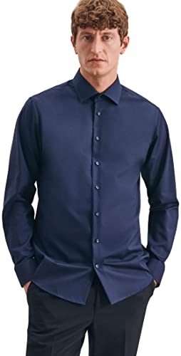 Seidensticker Herren Business Hemd - Shaped Fit - Bügelfrei - Kent-Kragen - Langarm - 100% Baumwolle, Blau (Dunkelblau 19), 45 EU von Seidensticker