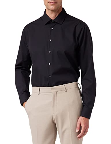 Seidensticker Herren Business Hemd - Shaped Fit - Bügelfrei - Kent-Kragen - Langarm - 100% Baumwolle, Schwarz (Schwarz 39), 37 EU von Seidensticker