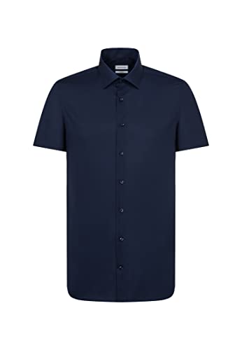 Seidensticker Herren Seidensticker Herren Business Hemd Tailored Fit – Bügelfreies, Schmales Hemd mit Kent-kragen – Businesshemd, Blau (Dunkelblau 19), 38 von Seidensticker