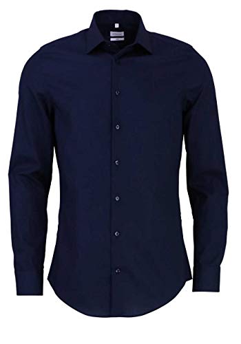 Seidensticker Herren Business Hemd Slim Fit Bügelfrei Kent Langarm Business Shirt, dunkelblau, 36 EU von Seidensticker