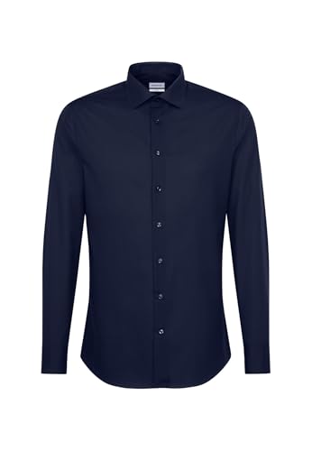 Seidensticker Herren Hemd Slim Fit Bügelfrei Kent Langarm Business Shirt, Dunkelblau, 36 von Seidensticker