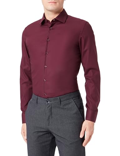 Seidensticker Herren Business Slim Fit Bügelfrei Langarm Baumwolle Klassisches Hemd, Bordeaux, 38 EU von Seidensticker