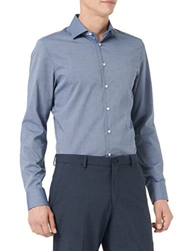 Seidensticker Herren Business Slim Fit – Bügelfreies, schmales Hemd mit Kent-Kragen – Langarm – 100% Baumwolle Businesshemd, Blau (Dunkelblau 13), (Herstellergröße: 36) von Seidensticker