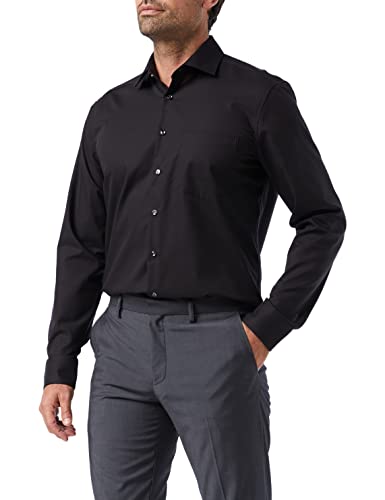 Seidensticker Herren Regular Bügelfrei Kent Langarm Business Shirt, schwarz, 39 EU von Seidensticker