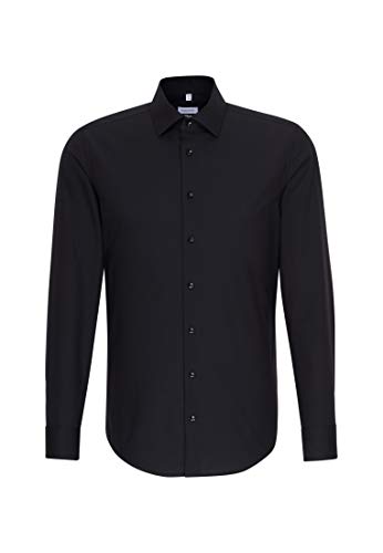 Seidensticker Herren Business Hemd Slim Fit Bügelfrei Kent Langarm Shirt, Schwarz, 37 EU von Seidensticker