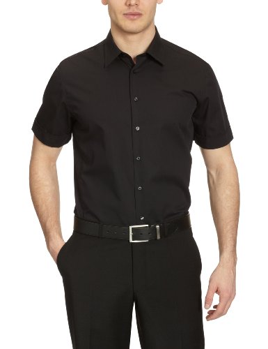 Seidensticker Herren Shaped Bügelfrei Kent Kurzarm Businesshemd, Schwarz (Schwarz 84), 42 EU von Seidensticker