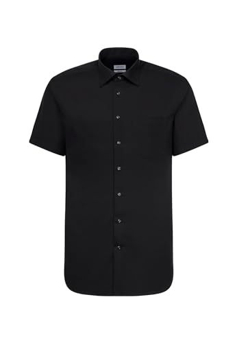 Seidensticker Herren Mens Regular Shortsleeve Klassisches Hemd, Schwarz(001001), 48 EU von Seidensticker