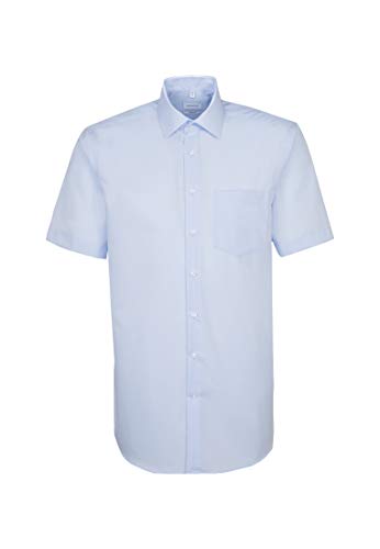 Seidensticker Herren Regular Fit Kurzarm Klassisches Hemd, Blau, 38 von Seidensticker