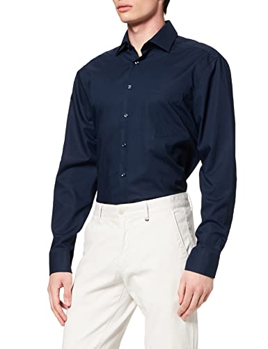 Seidensticker Herren Regular Bügelfrei Kent Langarm Business Shirt, dunkelblau, 39 EU von Seidensticker