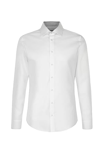 Seidensticker Herren Slim Bügelfrei Kent Langarm Patch 13 Hemd, Weiß, 45 EU von Seidensticker