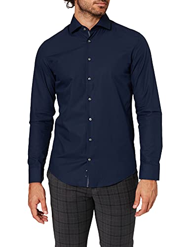 Seidensticker Herren Slim Fit Langarm Popeline Hemd, dunkelblau, 43 von Seidensticker