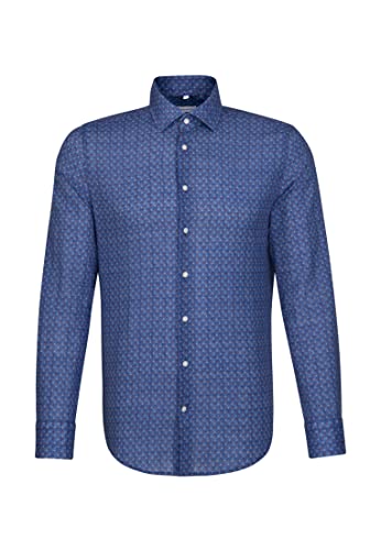 Seidensticker Herren Slim Langarm Cotton Linen Hemd, Blau (Blau 17), (Herstellergröße: 40) von Seidensticker