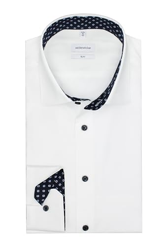 Seidensticker Herrenhemd Langarm Slim | Uni Weiß | Kentkragen mit Besatz | Gr. 37 von Seidensticker