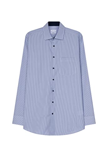 Seidensticker Herren Regular Fit Bügelfrei Kent Langarm Patch 5 Shirt, Mittelblau, 44 EU von Seidensticker