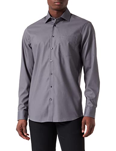 Seidensticker Men's Regular Fit Langarm Hemd Shirt, Grau, 40 von Seidensticker