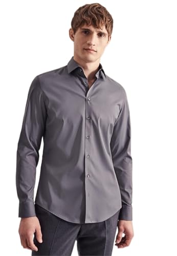 Seidensticker Men's Slim Fit Langarm Kragen Hemd Shirt, Grau, 37 von Seidensticker