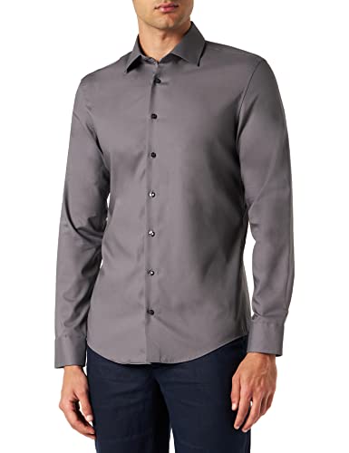 Seidensticker Men's Slim Fit Langarm Kragen Hemd Shirt, Grau, 39 von Seidensticker