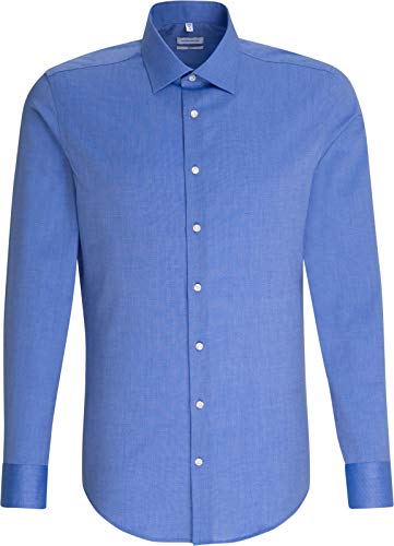 Seidensticker Herren Slim Fit Langarm Shirt, Mittelblau, 38 von Seidensticker