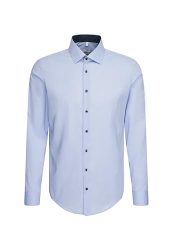 Seidensticker Herren Slim Bügelfrei Kent Patch Shirt, hellblau, 41 von Seidensticker