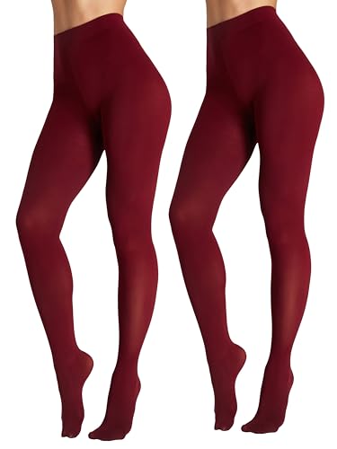 Seidiva Damen Strumpfhosen 80 DEN Blickdichte Strumpfhose Matte Damenstrumpfhosen in über 25 Farben (2x Burgunderrot,L-XL) von Seidiva