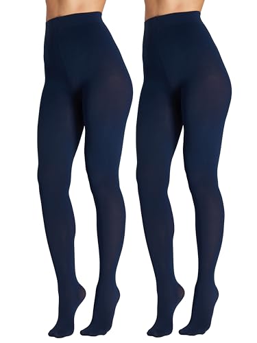 Seidiva Damen Strumpfhosen 80 DEN Blickdichte Strumpfhose Matte Damenstrumpfhosen in über 25 Farben (2x Dunkelblau,L-XL) von Seidiva