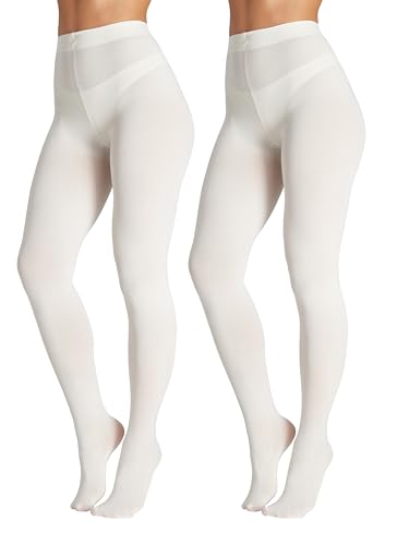 Seidiva Damen Strumpfhosen 80 DEN Blickdichte Strumpfhose Matte Damenstrumpfhosen in über 25 Farben (2x Weiß,L-XL) von Seidiva
