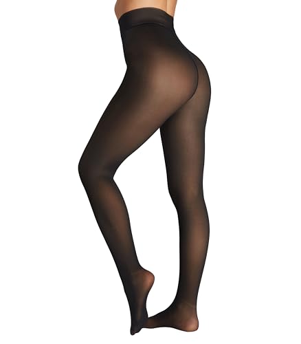 Seidiva Winter Thermo Strumpfhose Warm Transparente Fleecestrumpfhose, Durchscheinend Gefütterte Strumpfhosen Damen, Thermostrumpfhose mit Weichem Fleece (Schwarz Transparent, M) von Seidiva