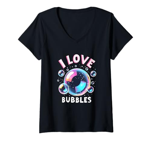 Damen I Love Bubbles I Seifenblase Bläschen Kinder Mädchen Jungen T-Shirt mit V-Ausschnitt von Seifenblasen Seifen Blasen Bläschen Kinder