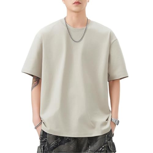 Herren T-Shirt Sommer Koreanisch Stil Locker Rundhals Kurzarm Oberteil-Apricot-L von Seiizaa