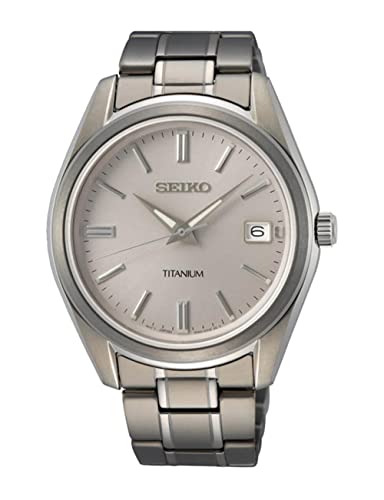 Seiko Herren-Uhr Quarz Titan mit Edelstahlband SUR369P1, Weiß von Seiko