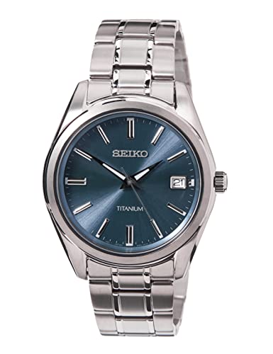 Seiko Herren-Uhr Quarz Titan mit Edelstahlband SUR371P1, Blau von Seiko