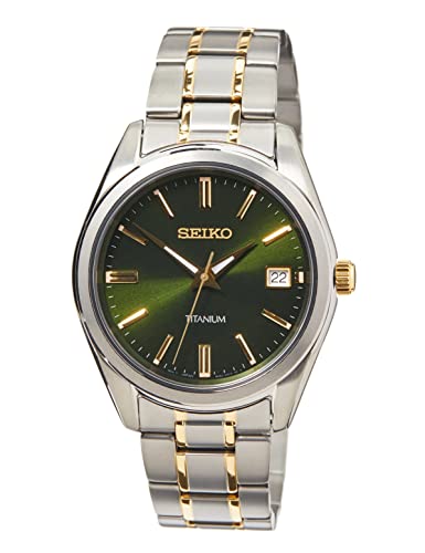 Seiko Herren-Uhr Quarz Titan mit Edelstahlband SUR377P1, Grün von Seiko