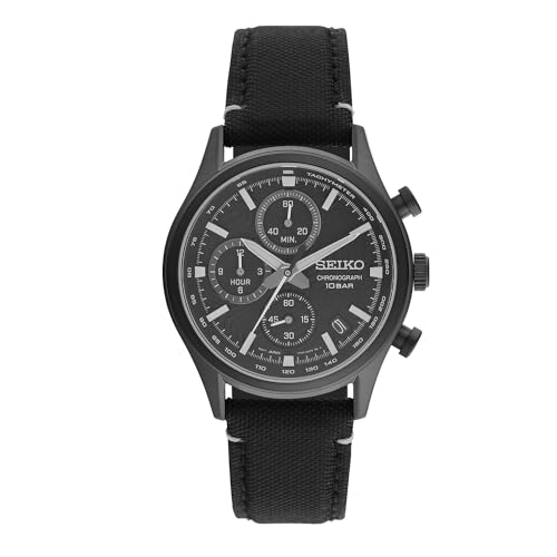 Seiko Herren Analog Quarz Uhr mit Nylon Armband SSB421P1, Schwarz von Seiko