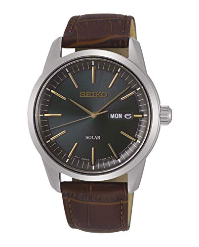 Seiko Herren Analog Solarbetrieben Uhr mit Leder Armband SNE529P1 von Seiko