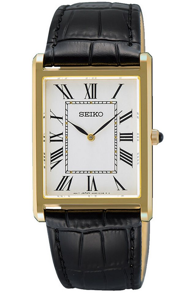 Seiko Quarzuhr Herren-mit Lederband Schwarz/Goldfarben von Seiko