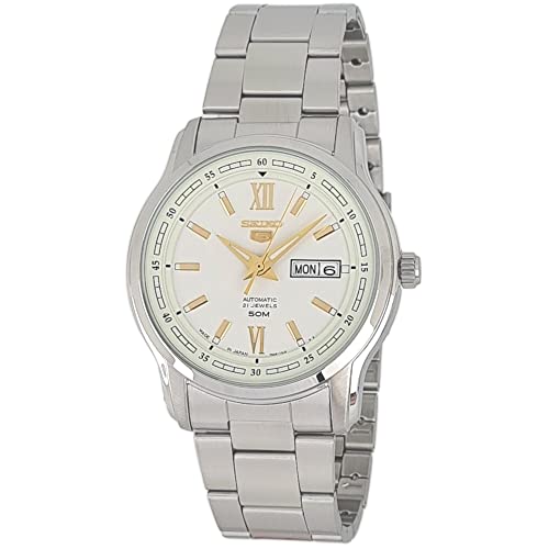 Seiko 5 automatische weiße Zifferblatt Silber Edelstahl Herrenuhr SNKP15K1, Armband von Seiko