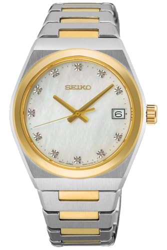 Seiko Klassik Armbanduhr für Damen in der Farbe Bicolor mit Armband aus Edelstahl, Wasserdichtigkeit: 10 bar, Gehäusedurchmesser: 34 mm, SUR604P1 von Seiko