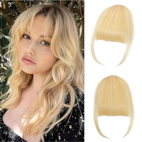 Haarteil zum Anklippen, 100 % Echthaar, dünner Pony, mit Bügel, für Damen, blond, zum Anklippen von Seimainurs