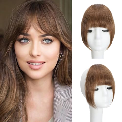 Haarteil zum Anklippen, 100 % Echthaar, dünner Pony, mit Bügel, für Damen, Hellbraun, französischer Pony zum Anklippen von Seimainurs