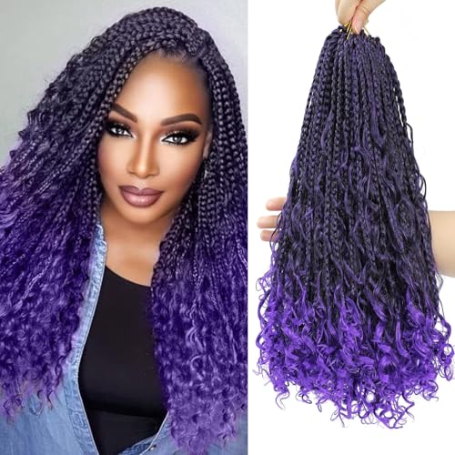 Goddess Box Braids Häkelhaar, vorgeschlungenes böhmisches Flechthaar mit lockigen Enden, 8 Packungen, synthetische Häkelzöpfe für Damen, lila, Boho-Box-Zöpfe (45,7 cm, 8 Packungen) von Seimainurs