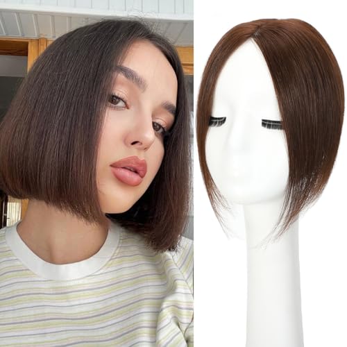 Haaraufsatz für Damen, Echthaar, Remy-Echthaar mit dünner werdendem Mittelteil, Clip-in-Aufsatz, Haarteile für Damen im Alltag (dunkelbraun, 25,4 cm) von Seimainurs