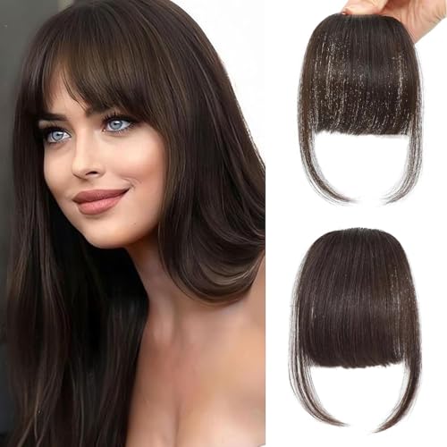 Haarteil zum Anklippen, 100 % Echthaar, dünner Pony, mit Bügel, für Damen, Dunkelbraun, zum Anklippen von Seimainurs