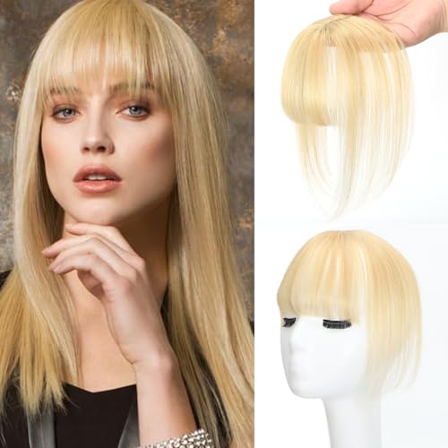 Haarteil zum Anklippen, 100 % Echthaar, dünner Pony, mit Bügel, für Damen, hellblond, 3D-Pony Haarteil zum Anklippen, 100 % Echthaar, dünner Pony, mit Bügel, für Damen, hellblond, 3D-Pony von Seimainurs