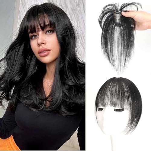 Haarteil zum Anklippen, 100 % Echthaar, dünner Pony, mit Bügel, für Damen, natürliches Schwarz, 3D-Fransen Haarteil zum Anklippen, 100 % Echthaar, dünner Pony, mit Bügel, für Damen, natürliches Schwarz, 3D-Fransen von Seimainurs