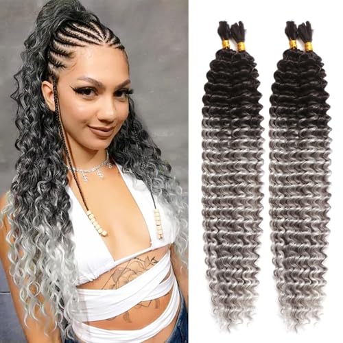 Seimainurs Deep Wave Crochet Hair Long Curly Braiding Hair for Boho Braids Ocean Wave Braiding Hair for Black Women (OT1B/Grey, 24 Inch (Bundles of 4)) von Seimainurs
