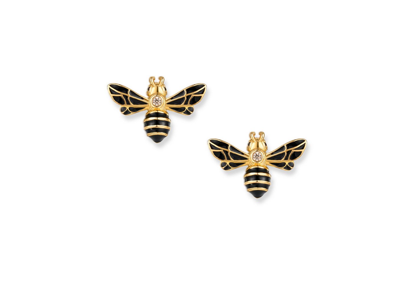 Seinerzeit FLORA & FAUNA Paar Ohrstecker Bommel Bienen Ohrringe, Material: 925 Sterling Silber, vergoldet, geschwärzt mit Emaille von Seinerzeit FLORA & FAUNA