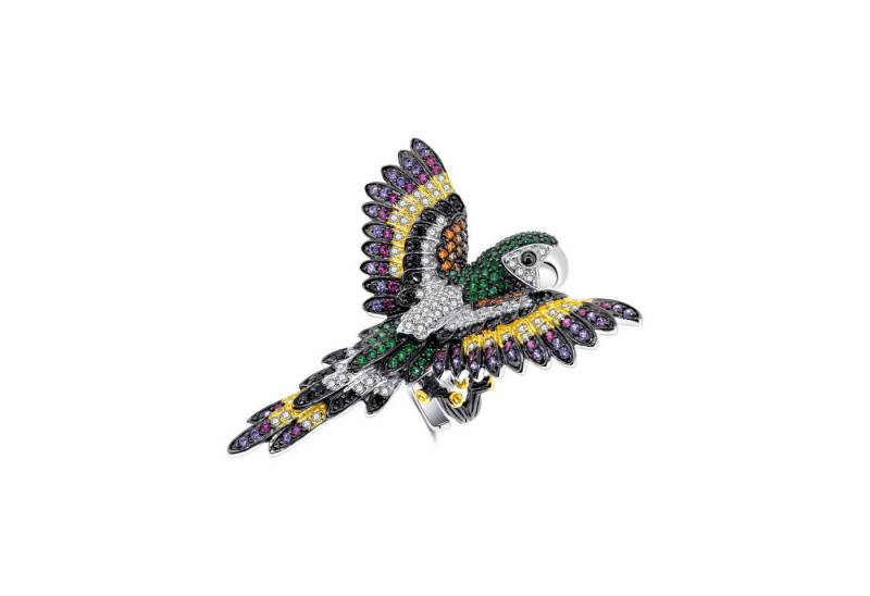 Seinerzeit FLORA & FAUNA Silberring Falco Papageien Ring (1-tlg), Material: 925 Sterling Silber, rhodiniert, geschwärzt, vergoldet von Seinerzeit FLORA & FAUNA