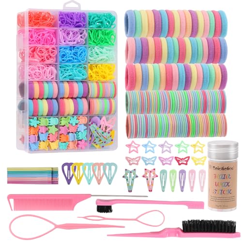 Haar-Accessoires für Mädchen, buntes Haargummi-Set mit 72P Haarspangen, Haarnadeln für Kleinkinder, Haarwachsstift, Schmetterlings-Haarspangen für Kinder, Haarspangen mit Haarkamm-Set und von Seiolieliou